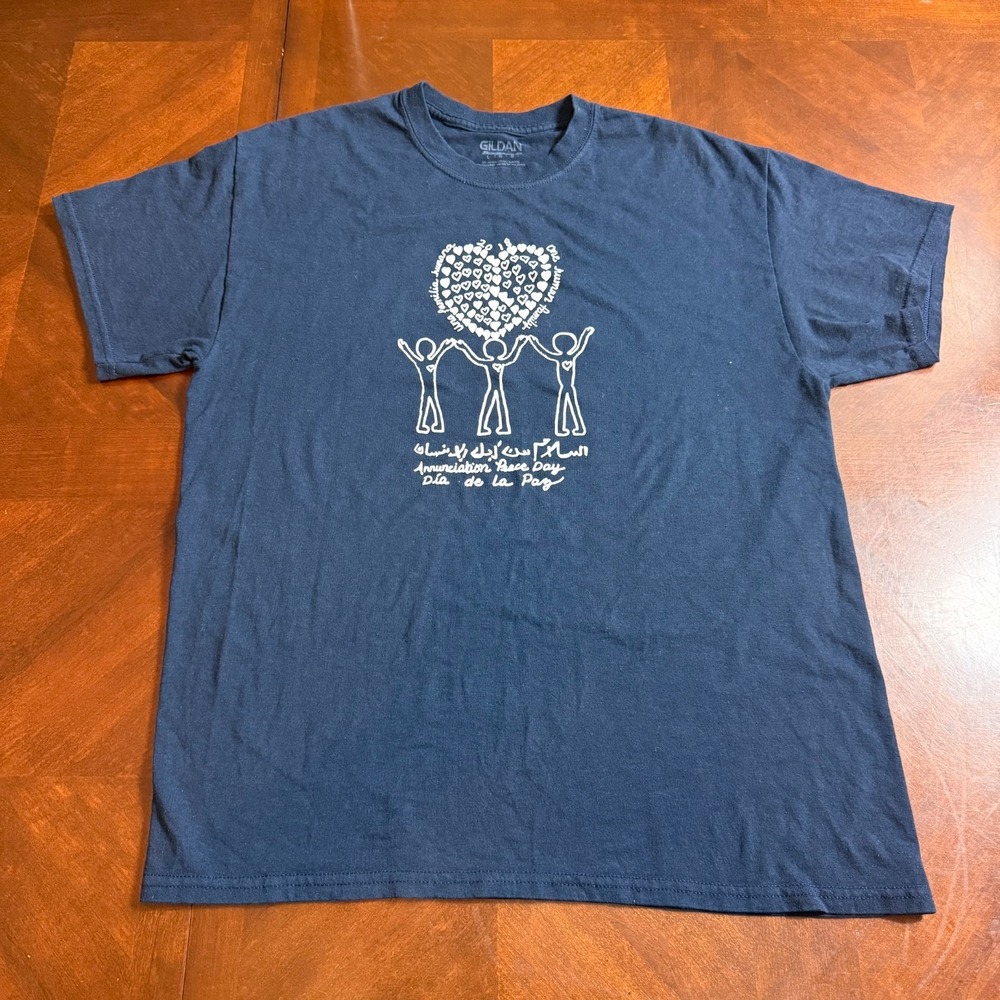 Annunciation Peace Day T-Shirt Large Unity One Human Family Graphic Tee